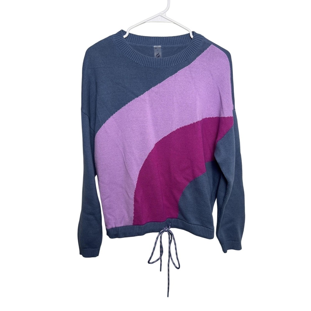 Lou & Grey Sweater Wm LG Petite Multicolor Colorblock Drawstring Hem Eclectic